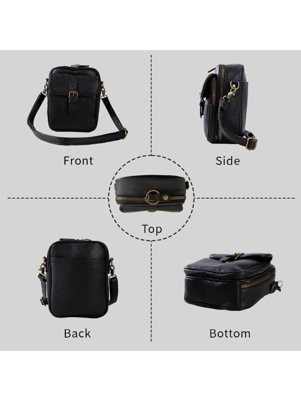 Women's Black Faux Leather Anti-Theft Large Capacity Card Slots Crossbody Bag